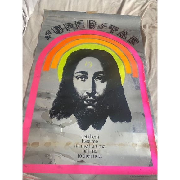 VINTAGE 1971 JESUS CHRIST SUPERSTAR FOIL THE FOUR POSTER PEOPLE BLACKLIGHT RETRO - Picture 7 of 11